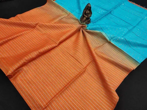 Soft Kota Dual Shade Saree with Steple Stripes & Sequin Pallu